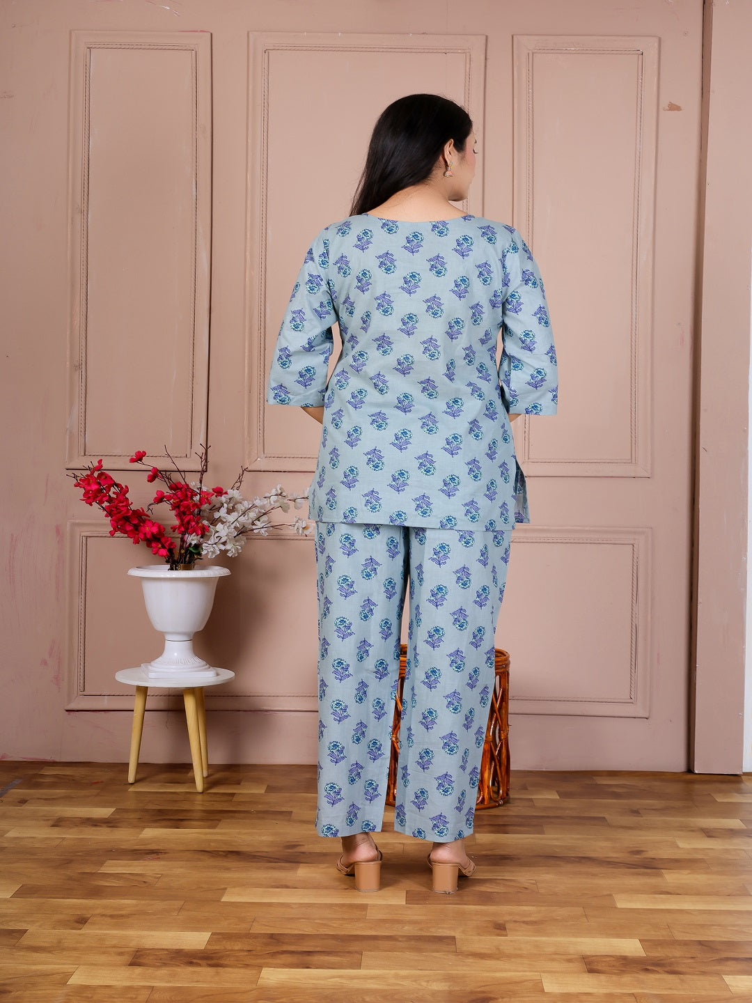 Blue Rose flower cotton cord set