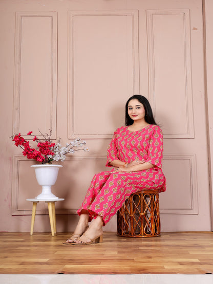 Pink paan blosom  cotton cord set