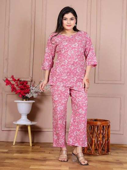 Pink flower cotton cord set