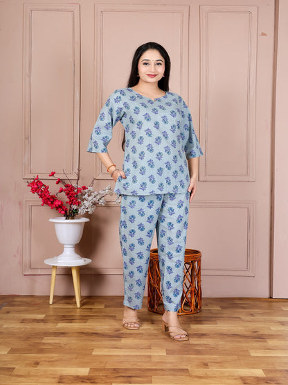 Blue Rose flower cotton cord set