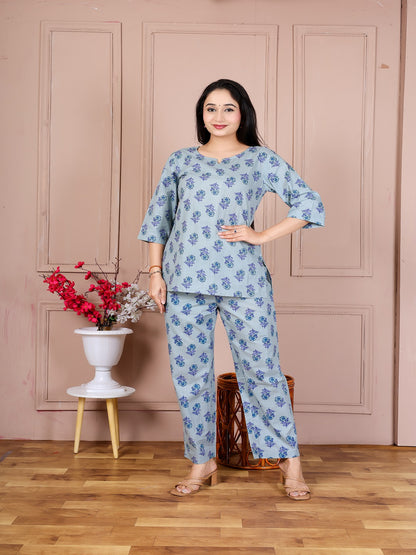 Blue Rose flower cotton cord set