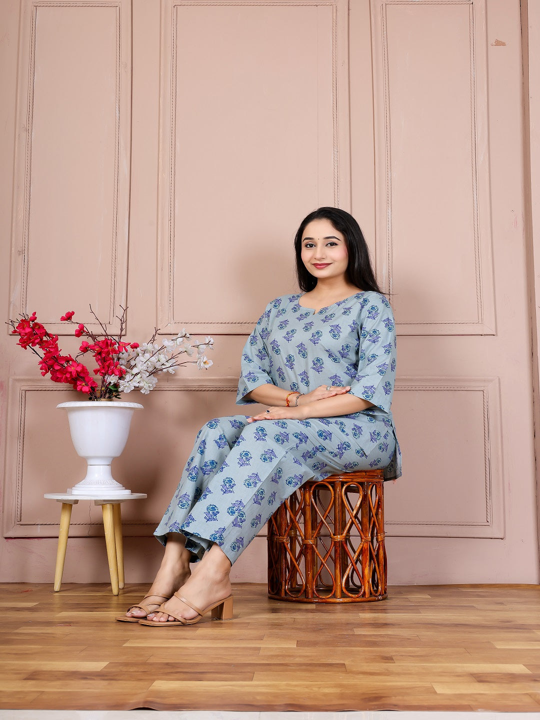 Blue Rose flower cotton cord set