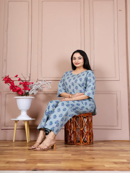 Blue Rose flower cotton cord set