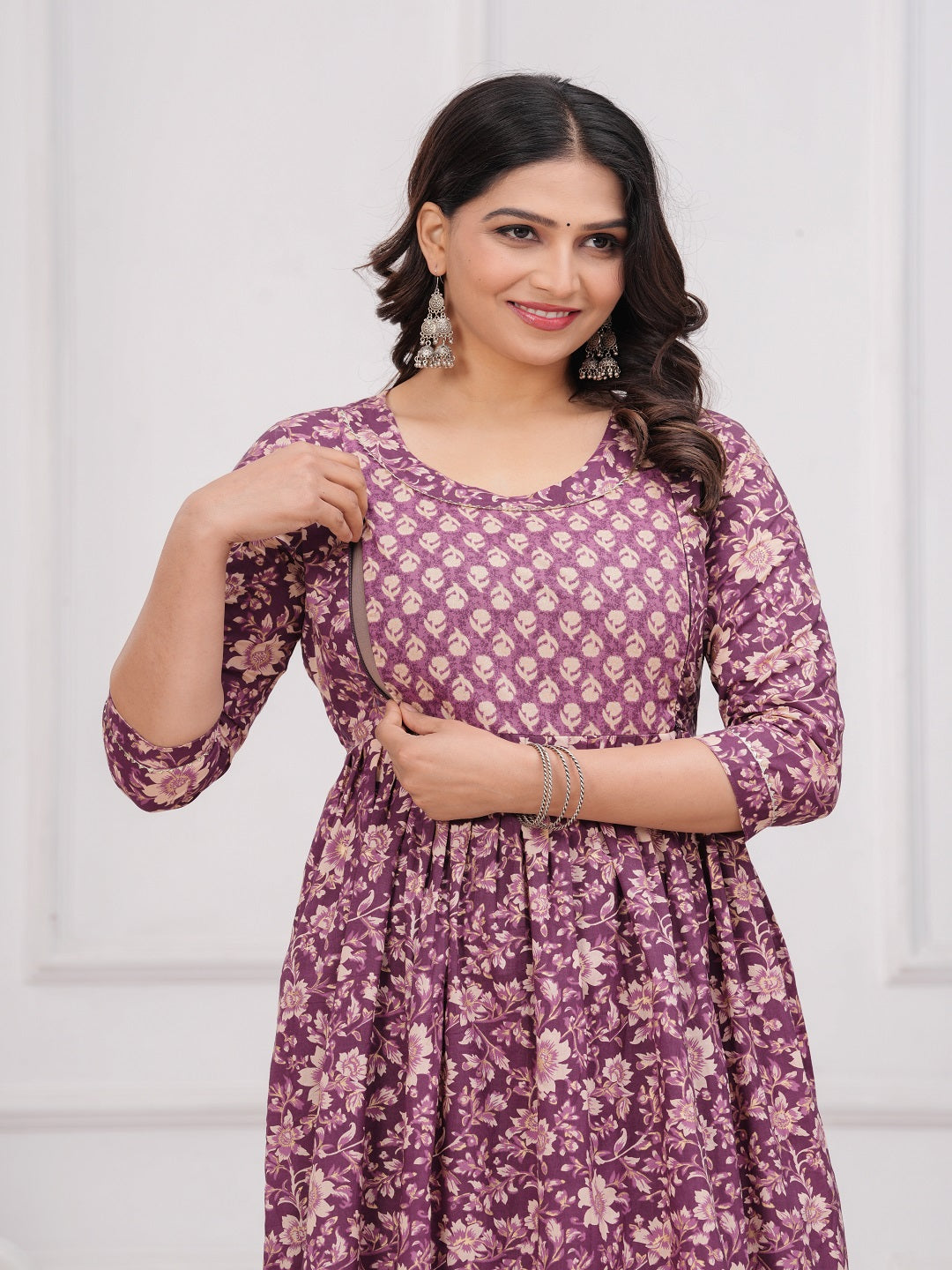 Purple dote cotton  maternity and feeding kurti