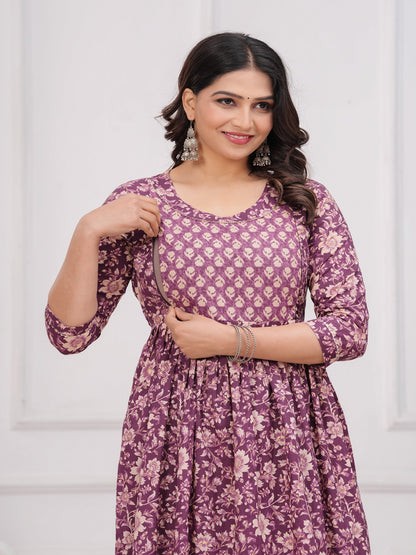 Purple dote cotton  maternity and feeding kurti