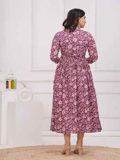 Purple flower cotton  maternity and feeding kurti