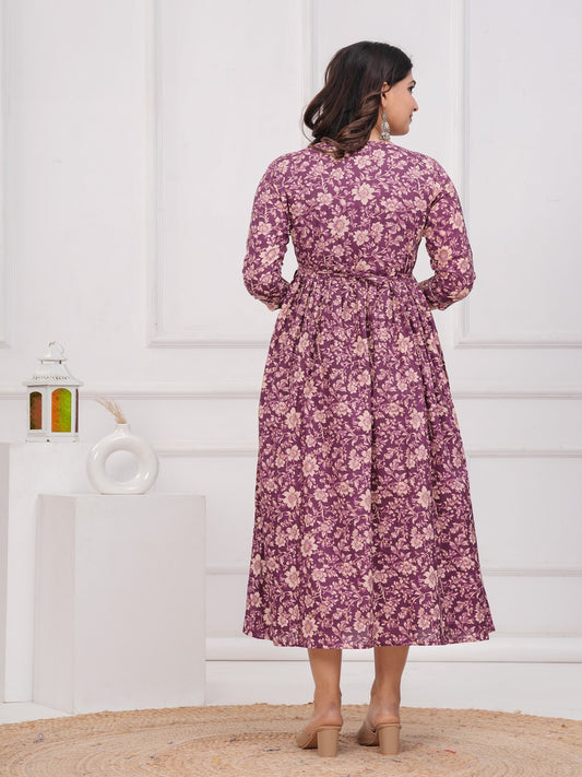 Purple flower cotton  maternity and feeding kurti
