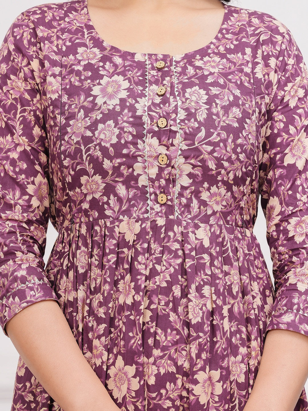 Purple flower cotton  maternity and feeding kurti