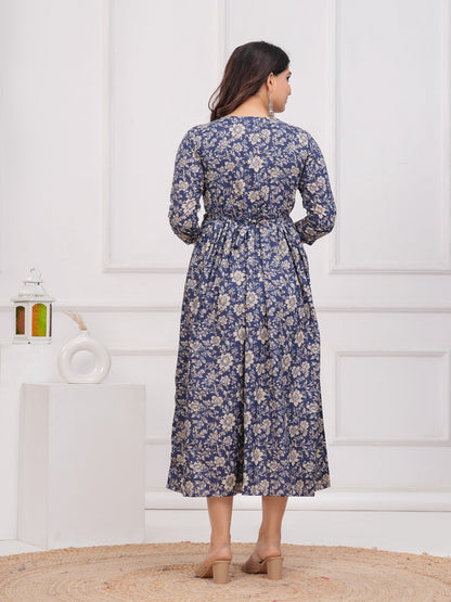 Blue fool cotton  maternity and feeding kurti