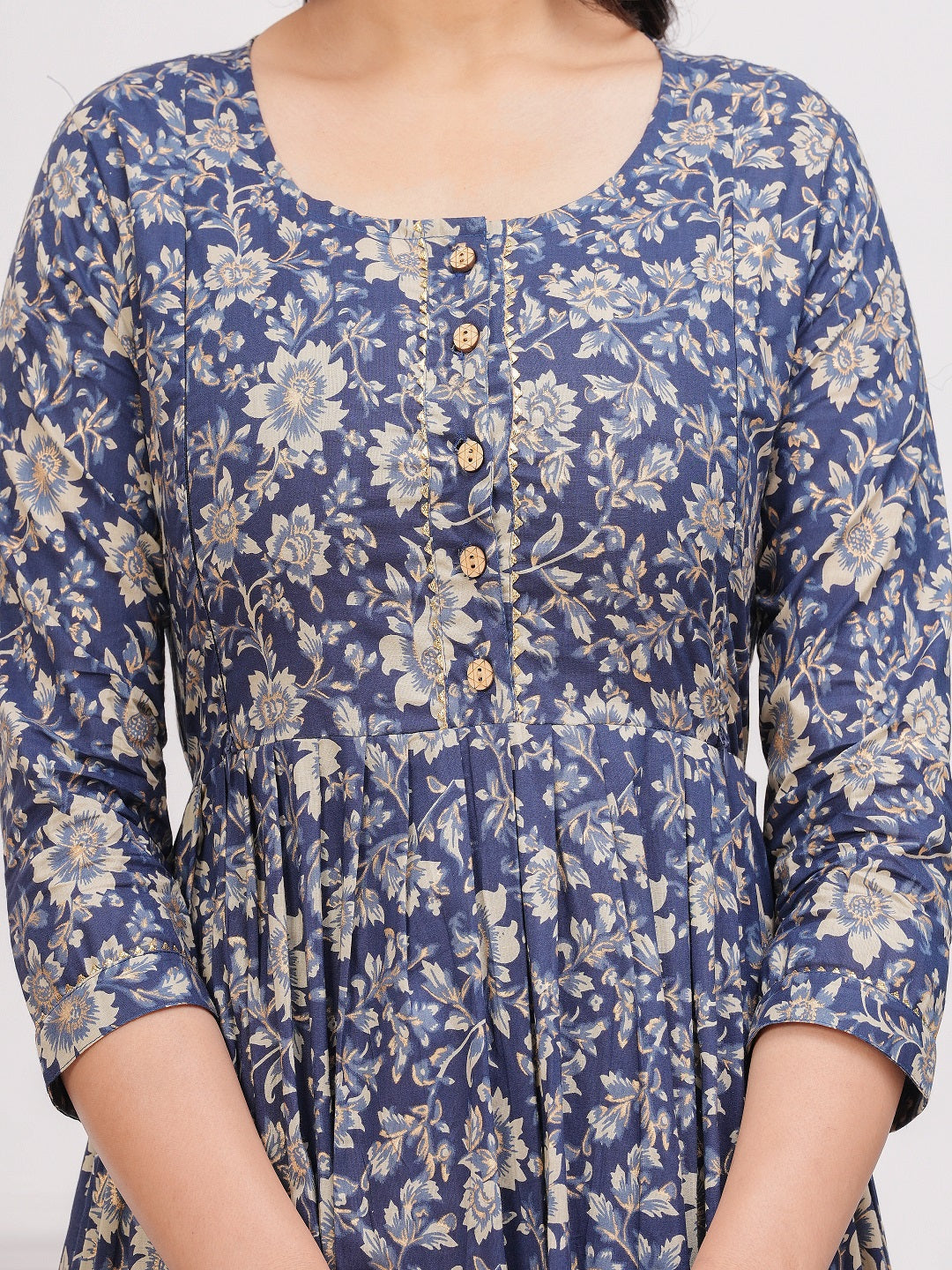 Blue fool cotton  maternity and feeding kurti