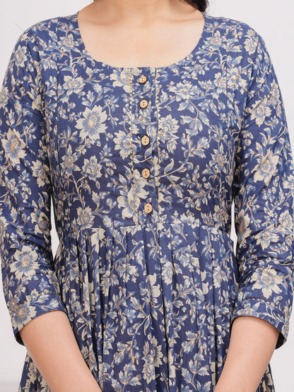 Blue fool cotton  maternity and feeding kurti