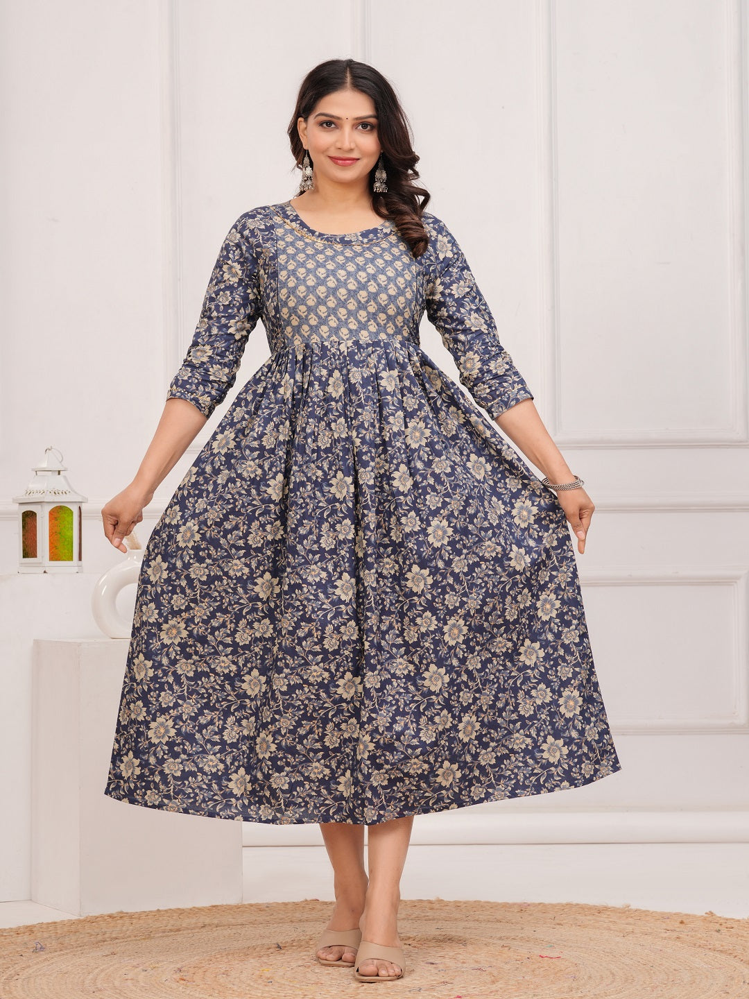 Blue dote chidi cotton  maternity and feeding kurti