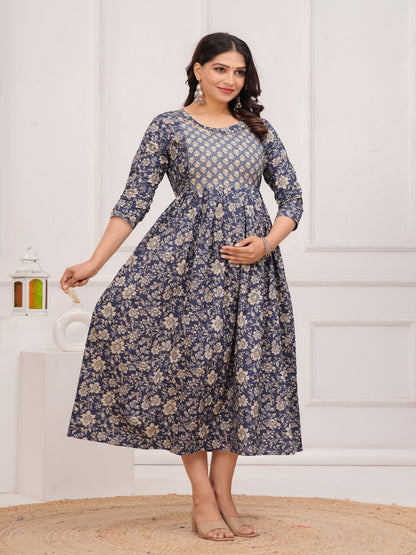Blue dote chidi cotton  maternity and feeding kurti