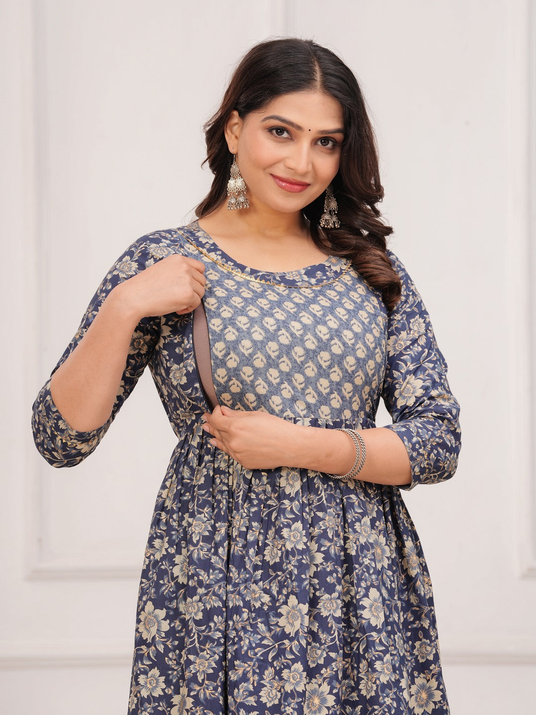 Blue dote chidi cotton  maternity and feeding kurti