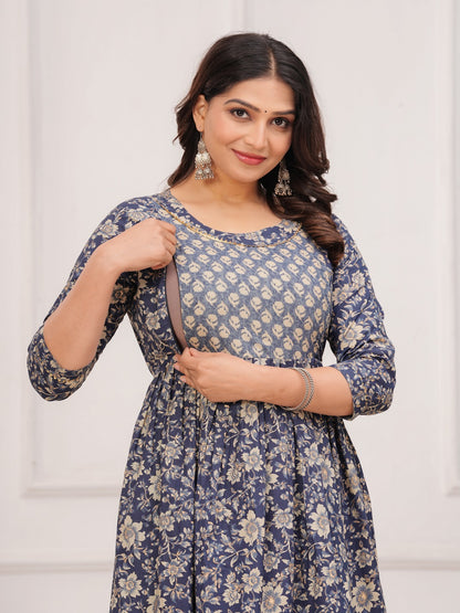 Blue dote chidi cotton  maternity and feeding kurti