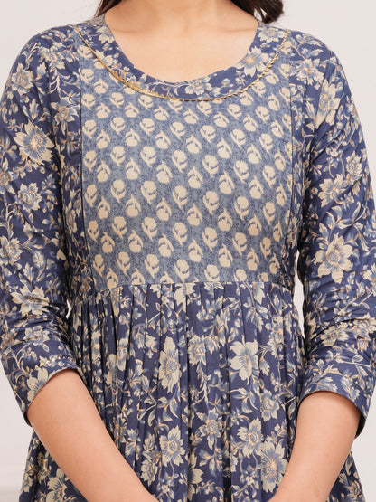 Blue dote chidi cotton  maternity and feeding kurti