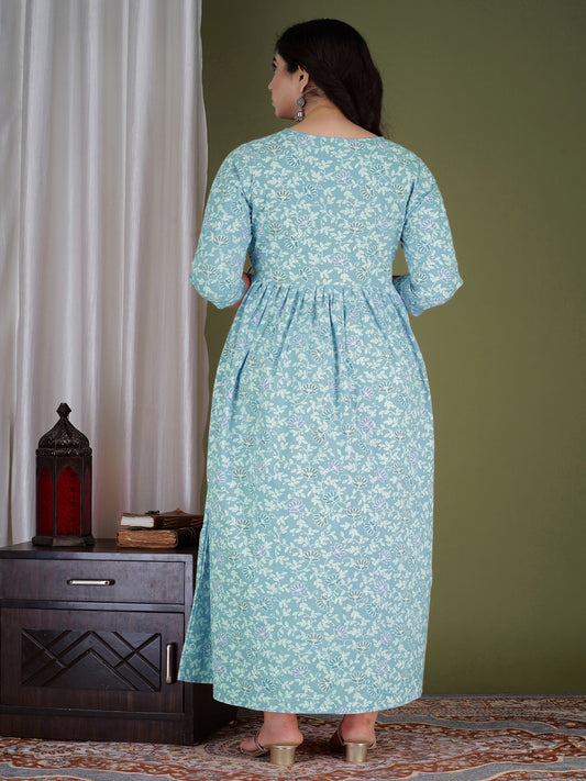 Sky blue blossom cotton maternity and feeding kurti