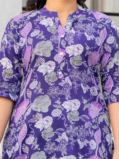 Purple flower cotton printed cord set