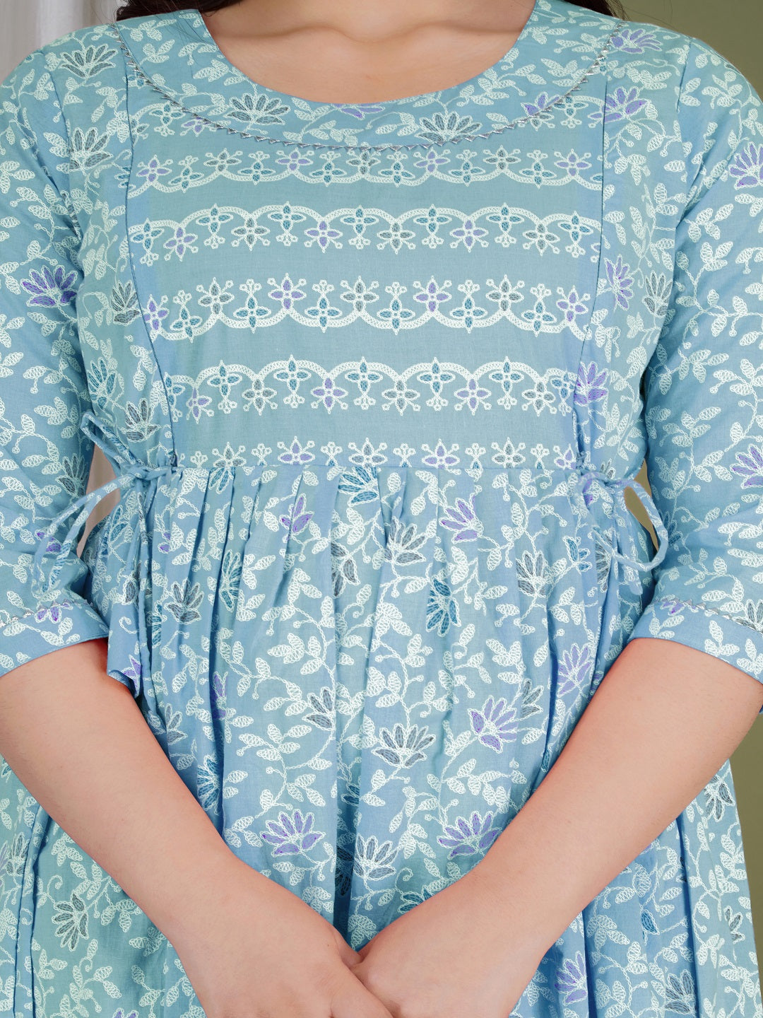 Sky blue blossom cotton maternity and feeding kurti