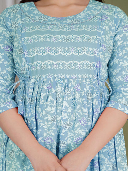 Sky blue blossom cotton maternity and feeding kurti