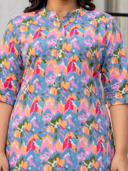 Pink flower cotton printed cord set