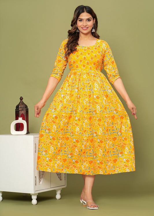 Mamatronic yellow cotton maternity and feeding kurti