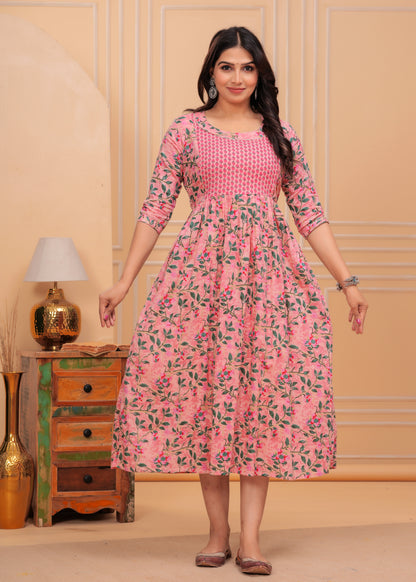 Pink peachu cotton maternity and feeding kurti