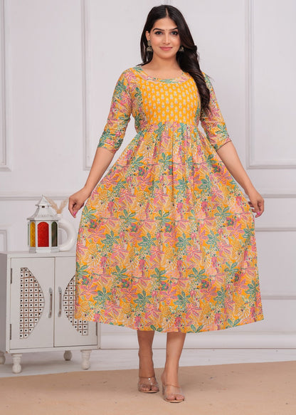 Yellow corn cotton maternity and feeding kurti