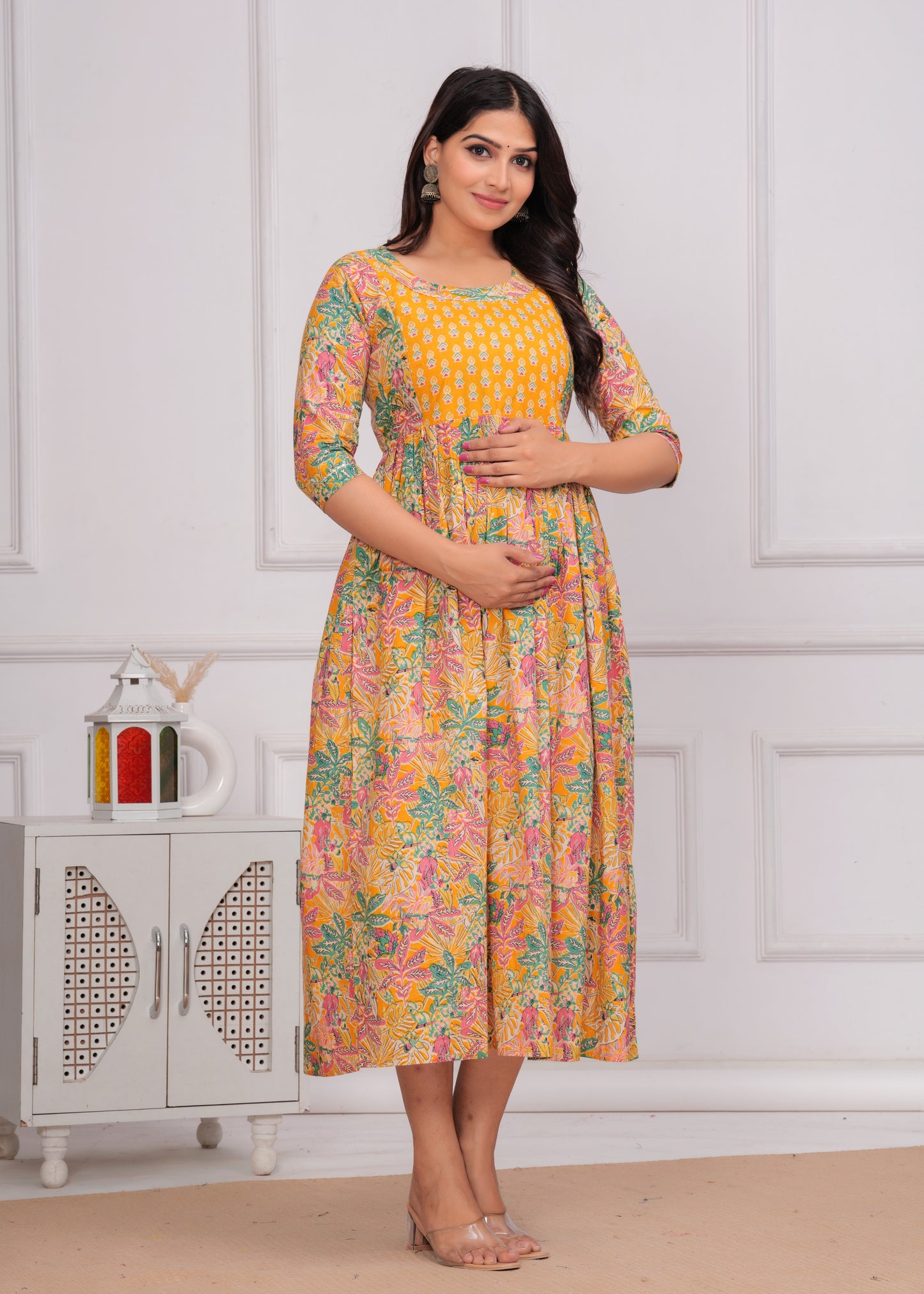 Yellow corn cotton maternity and feeding kurti