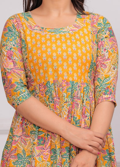 Yellow corn cotton maternity and feeding kurti