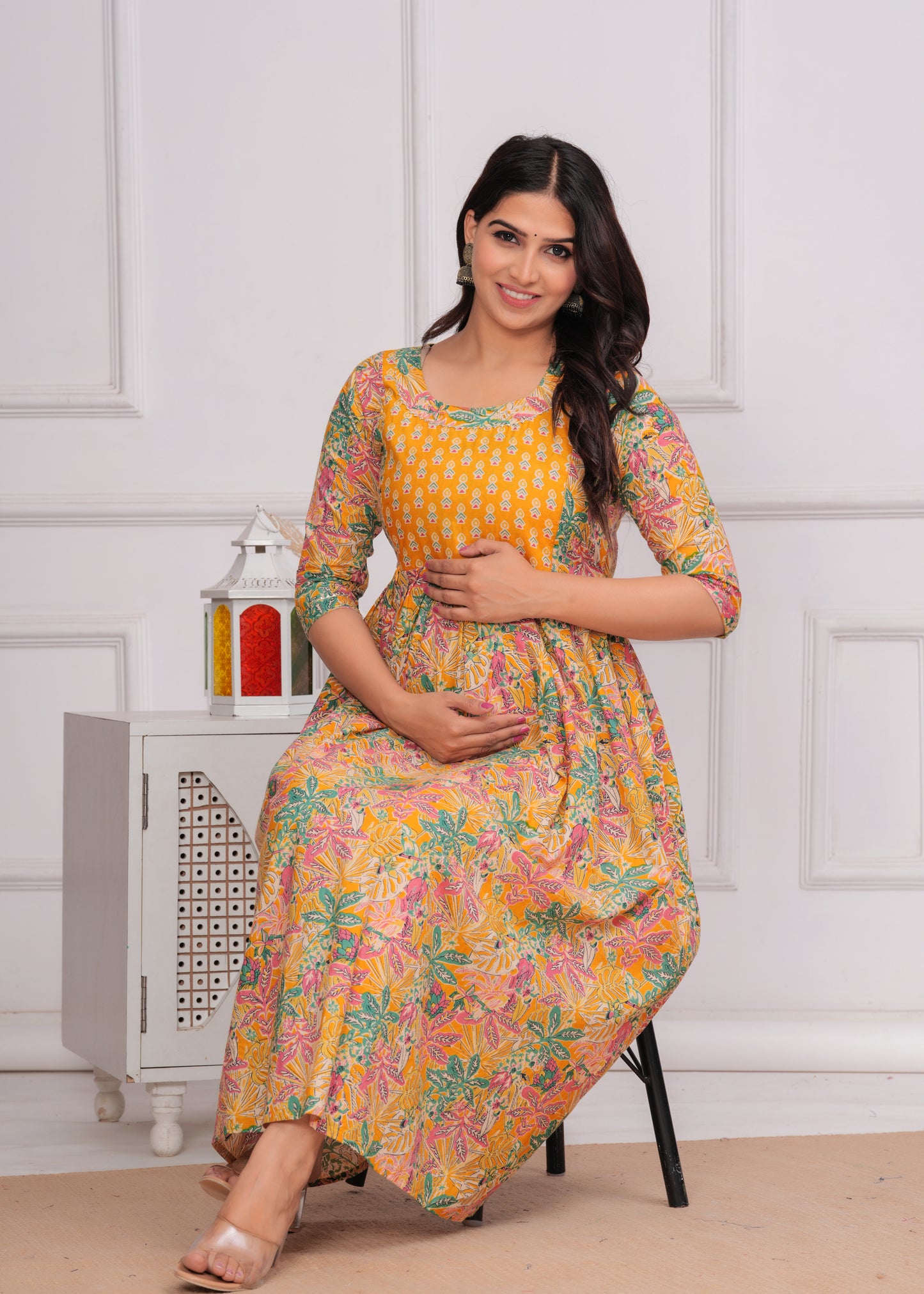 Yellow corn cotton maternity and feeding kurti