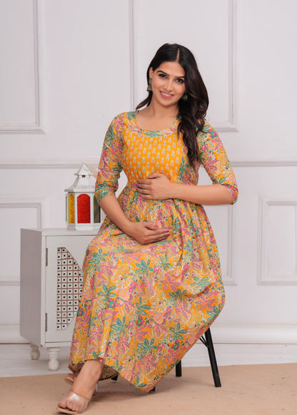 Yellow corn cotton maternity and feeding kurti