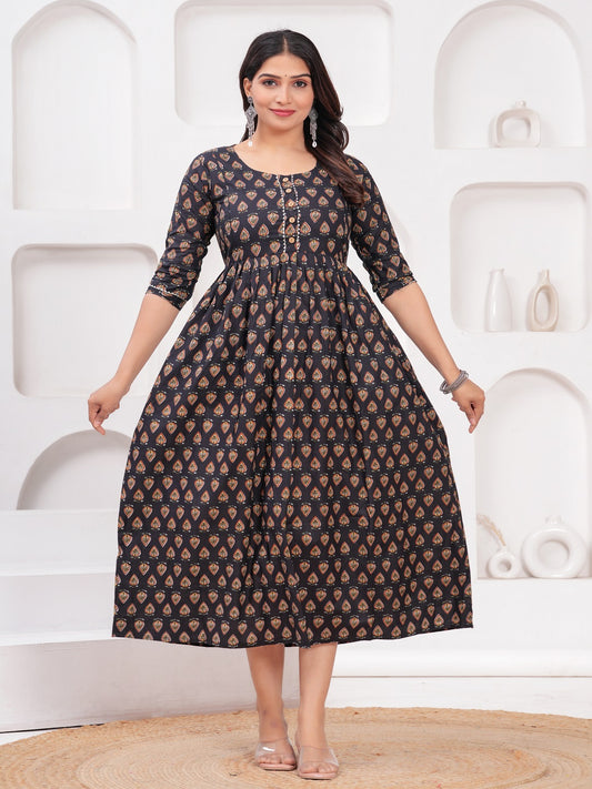 Black tringal cotton maternity and feeding kurti