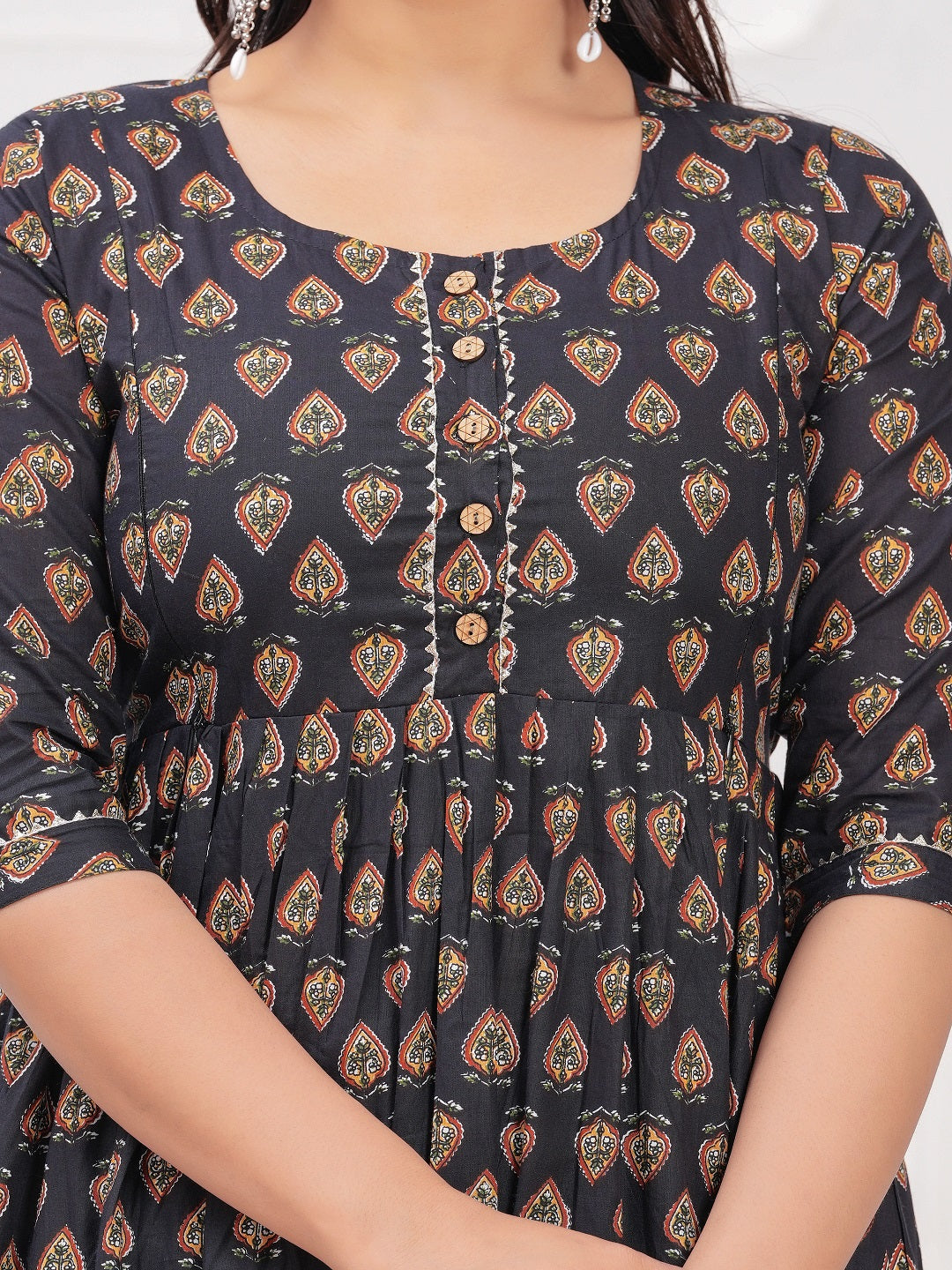 Black tringal cotton maternity and feeding kurti