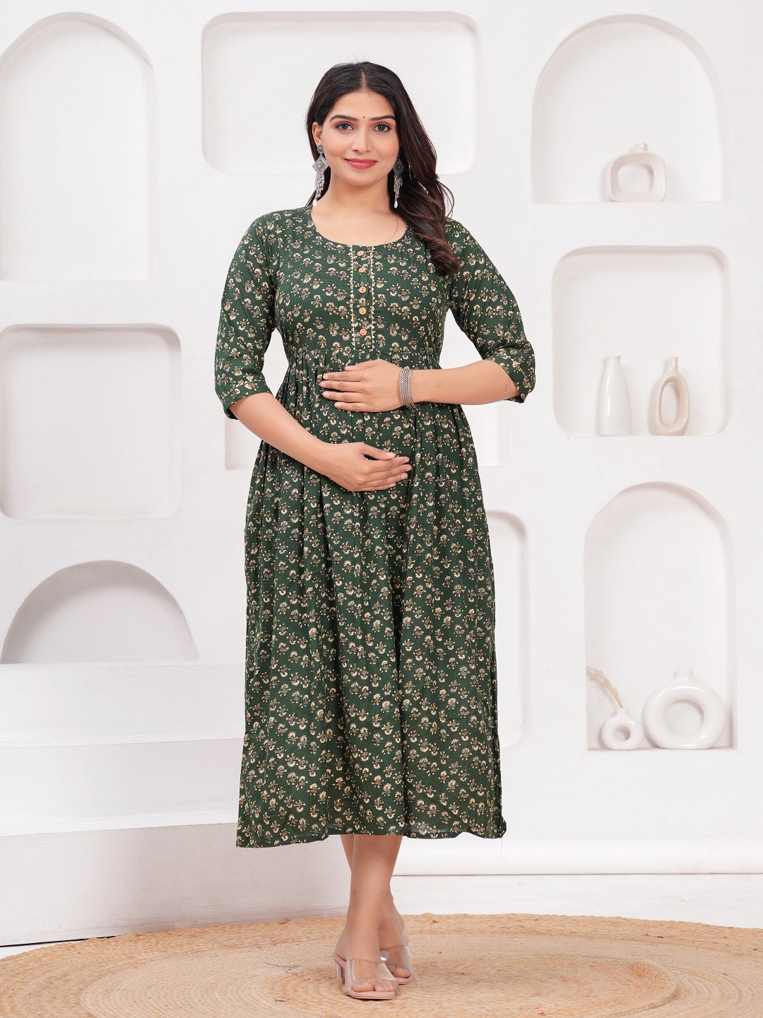 Green dote lhar cotton maternity and feeding kurti