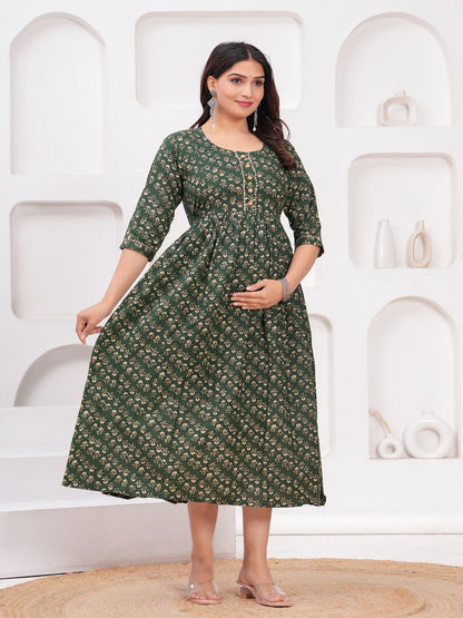 Green dote lhar cotton maternity and feeding kurti