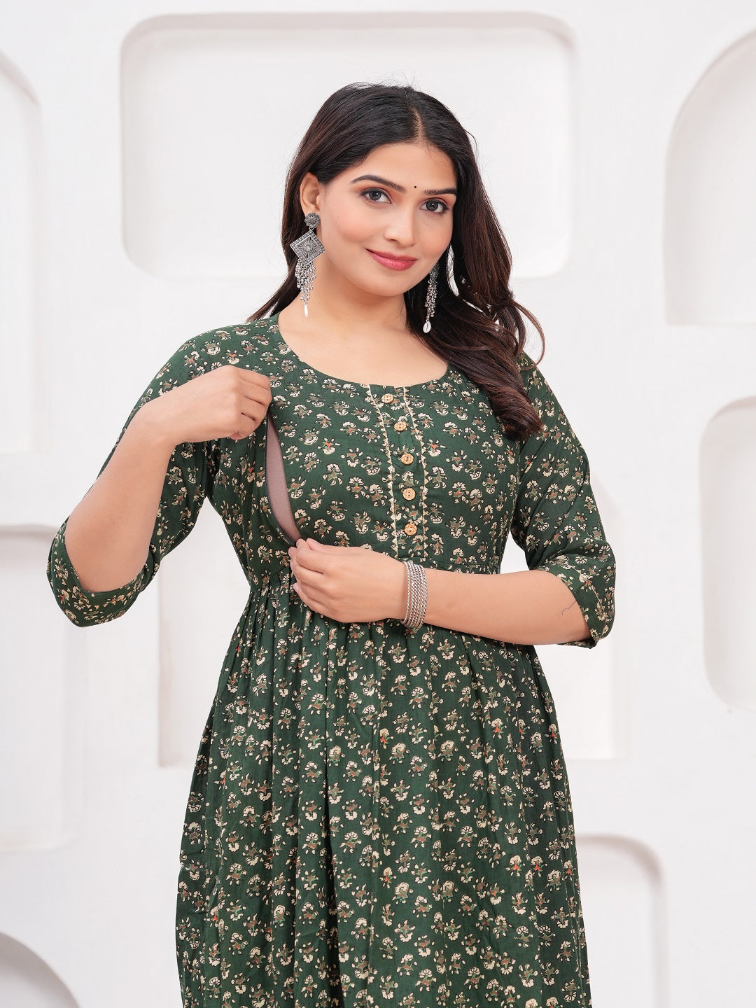 Green dote lhar cotton maternity and feeding kurti