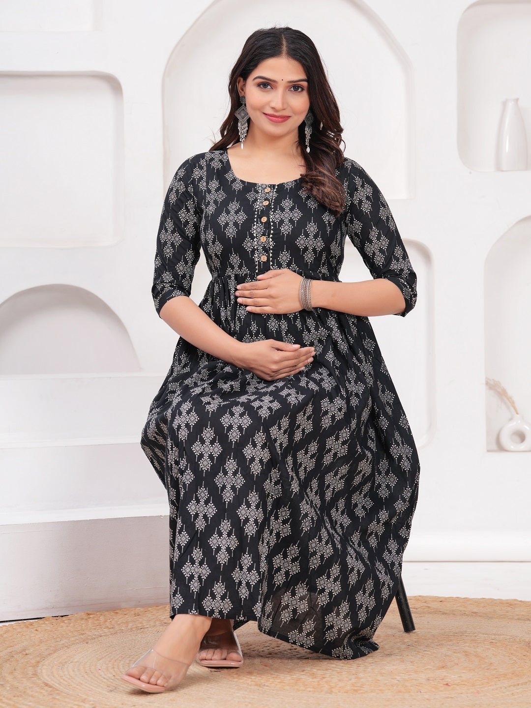 Black plus cotton maternity and feeding kurti