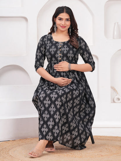 Black plus cotton maternity and feeding kurti