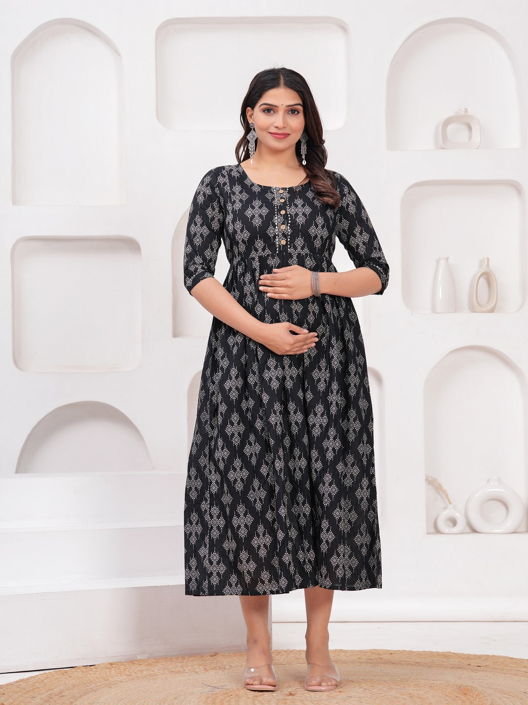 Black plus cotton maternity and feeding kurti