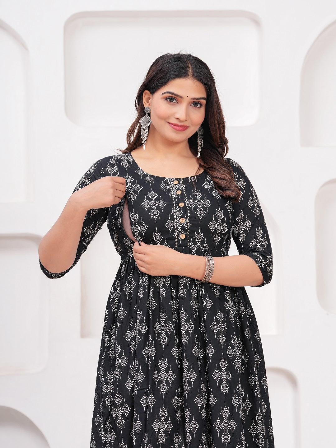 Black plus cotton maternity and feeding kurti