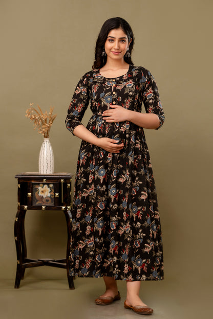 Black fly cotton maternity and feeding kurti