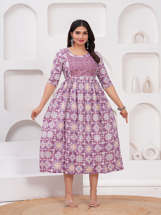 Purple floral cotton maternity and feeding kurti