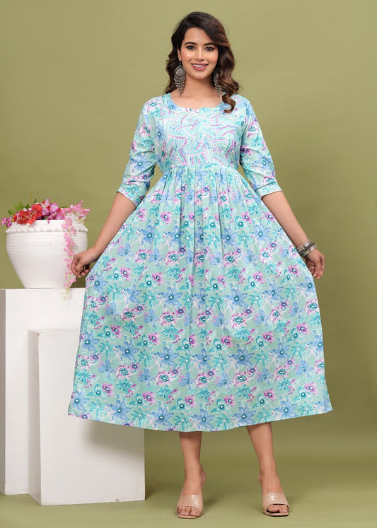 Blue star sky cotton maternity and feeding kurti