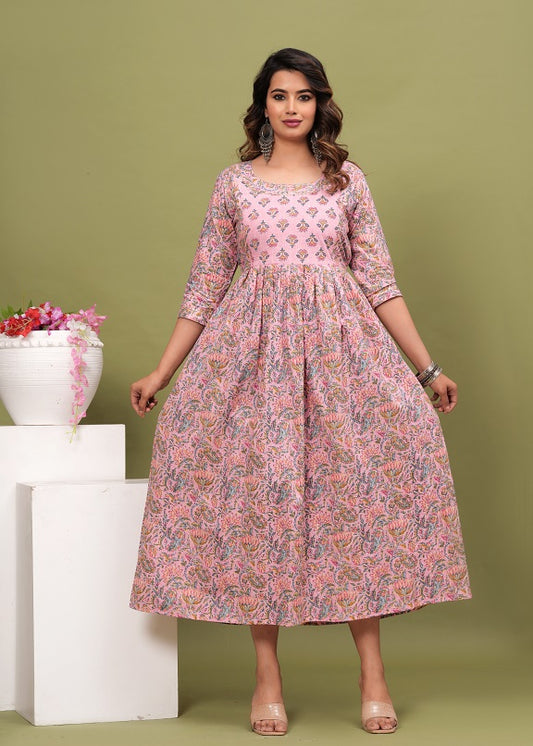 Pink blossom cotton maternity and feeding kurti