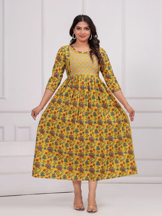 Yellow chidi cotton  maternity and feeding kurti