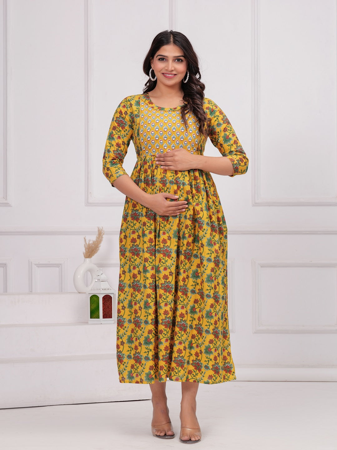 Yellow chidi cotton  maternity and feeding kurti