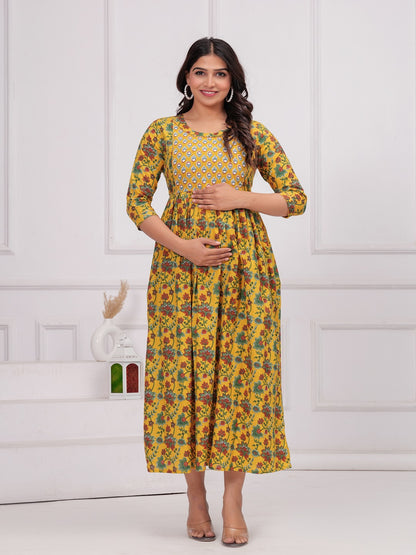 Yellow chidi cotton  maternity and feeding kurti