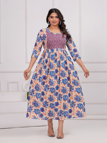 Blue mix cotton  maternity and feeding kurti