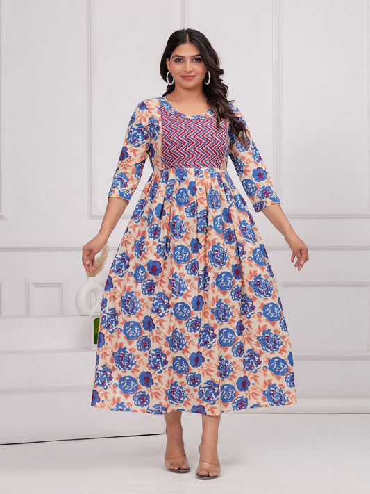 Blue mix cotton  maternity and feeding kurti